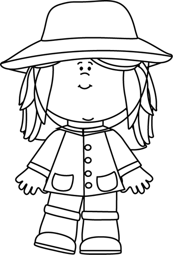 Black And White Girl In Raincoat - Girl Wearing A Hat Clipart Black (339x500)