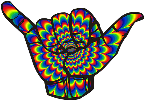 Psychedelic Shaka Hang Loose Hand Happy Si - Hang Loose Shower Curtain (506x340)