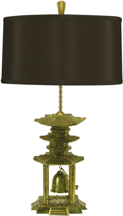 Brass Pagoda Temple Table Lamp With Hanging Bell On - Lamp (479x841)