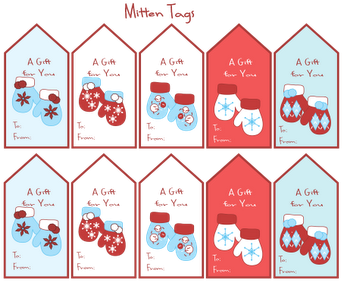 Mitten Gift Tags And Background - Printable Christmas Sticker Labels (400x309)