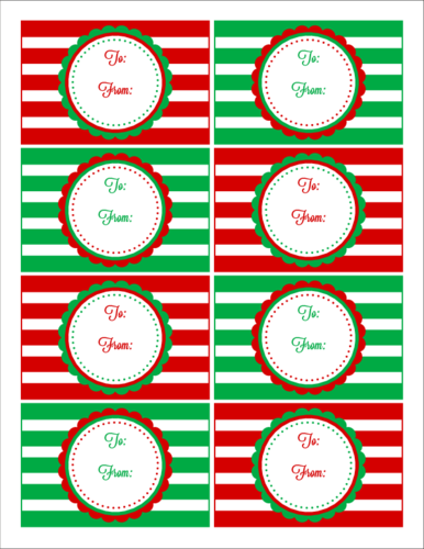 Red & Green Striped Christmas Gift Tag Labels - Label (386x500)