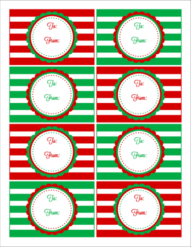 Red & Green Striped Christmas Gift Tag Labels - Label (386x500)