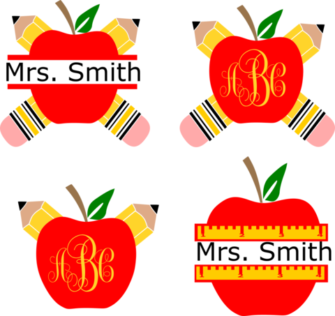 Pencil Apple Teacher Monogram Svg Frames - Teacher Svg (480x453)