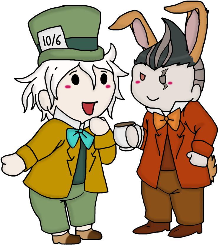 Komaeda The Mad Hatter And Gundam The March Hare By - Cartoon (884x903)