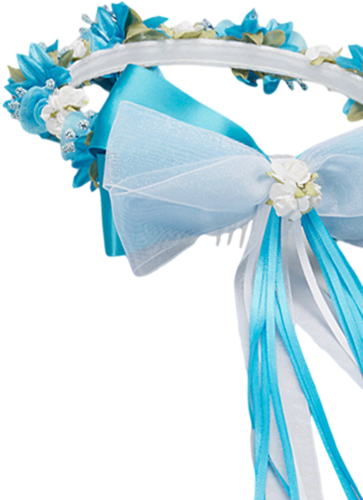 Aqua Silk & Satin Floral Crown Wreath W Back Bows Girls - Silk (745x1024)