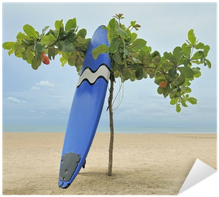 Vinilo Pixerstick Tabla De Surf Se Inclina Contra Árbol - Wanderlust (400x400)