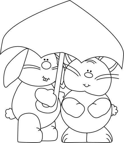 Umbrella Clipart Bunny - Preposition Clipart Black And White (434x500)