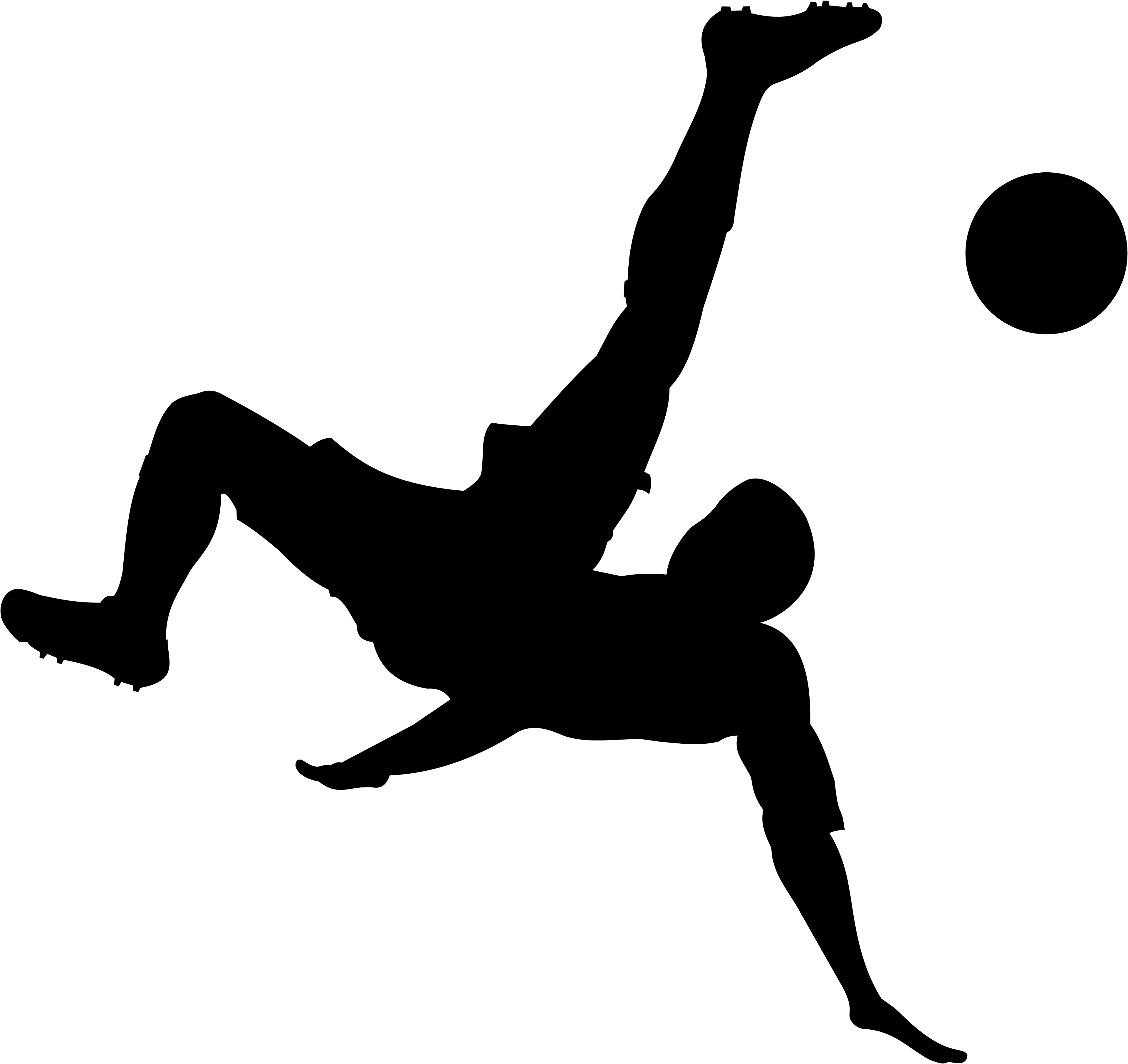 Bicycle Kick Football Player Clip Art - Siluetas De Hombres Jugando Futbol (3840x3624)
