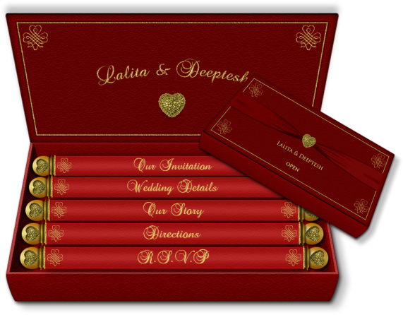 Box Email Wedding Card With Mini Scroll Inserts Templates - Green (610x487)