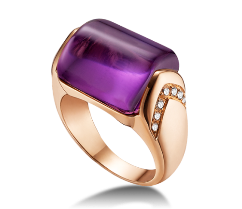Mvsa Ring In 18 Kt Pink Gold With Amethyst And Pavé - Bulgari Mvsa Ring (570x466)