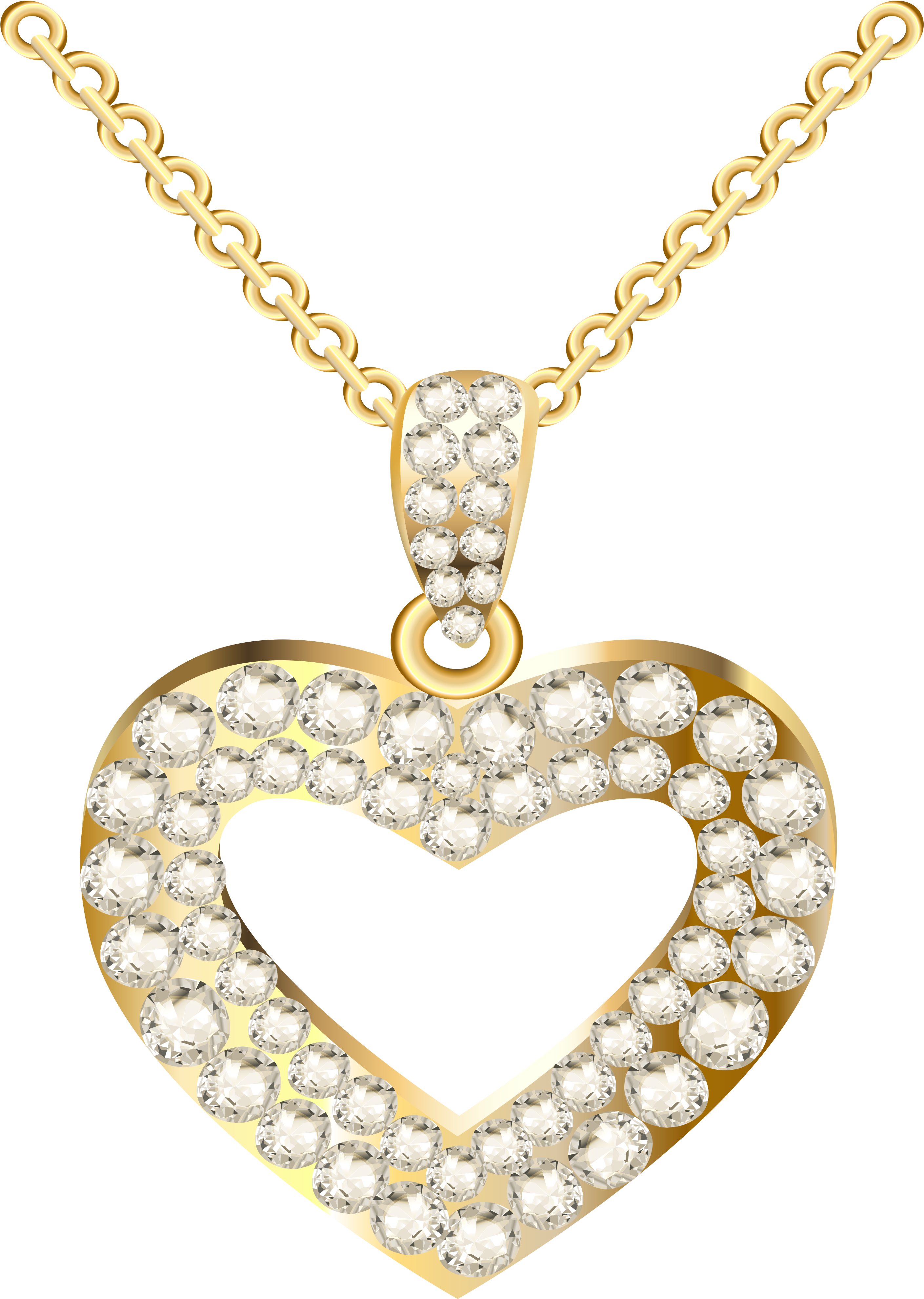 Golden Heart Necklace With Diamonds Png Clipart - Gold Diamond Necklace Png (3002x4210)