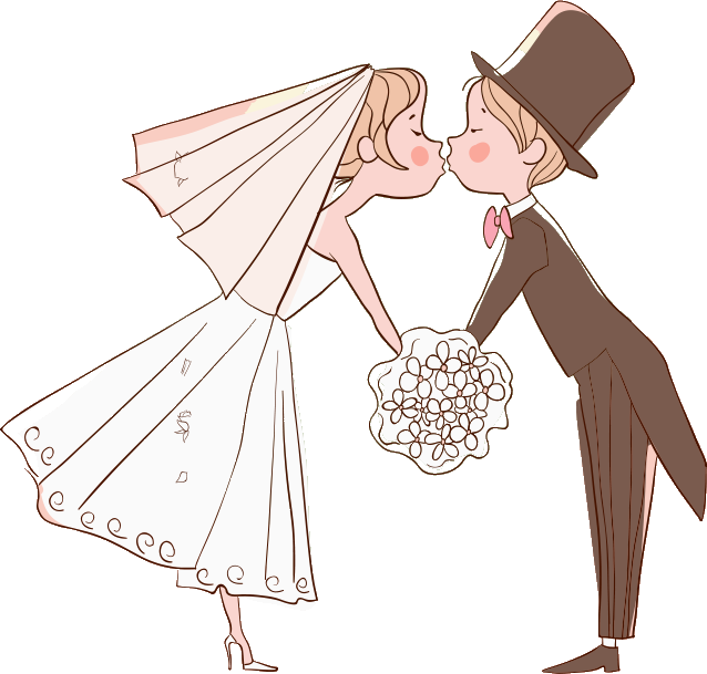 Digi Stamp - Groom And Bride Kissing Cartoon (638x609)