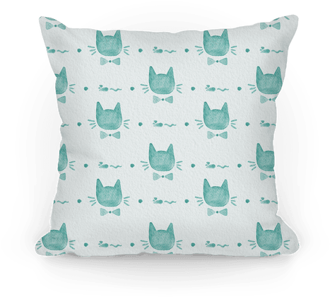 Turquoise Watercolor Cat Bow Tie Pattern Pillow - White (484x484)