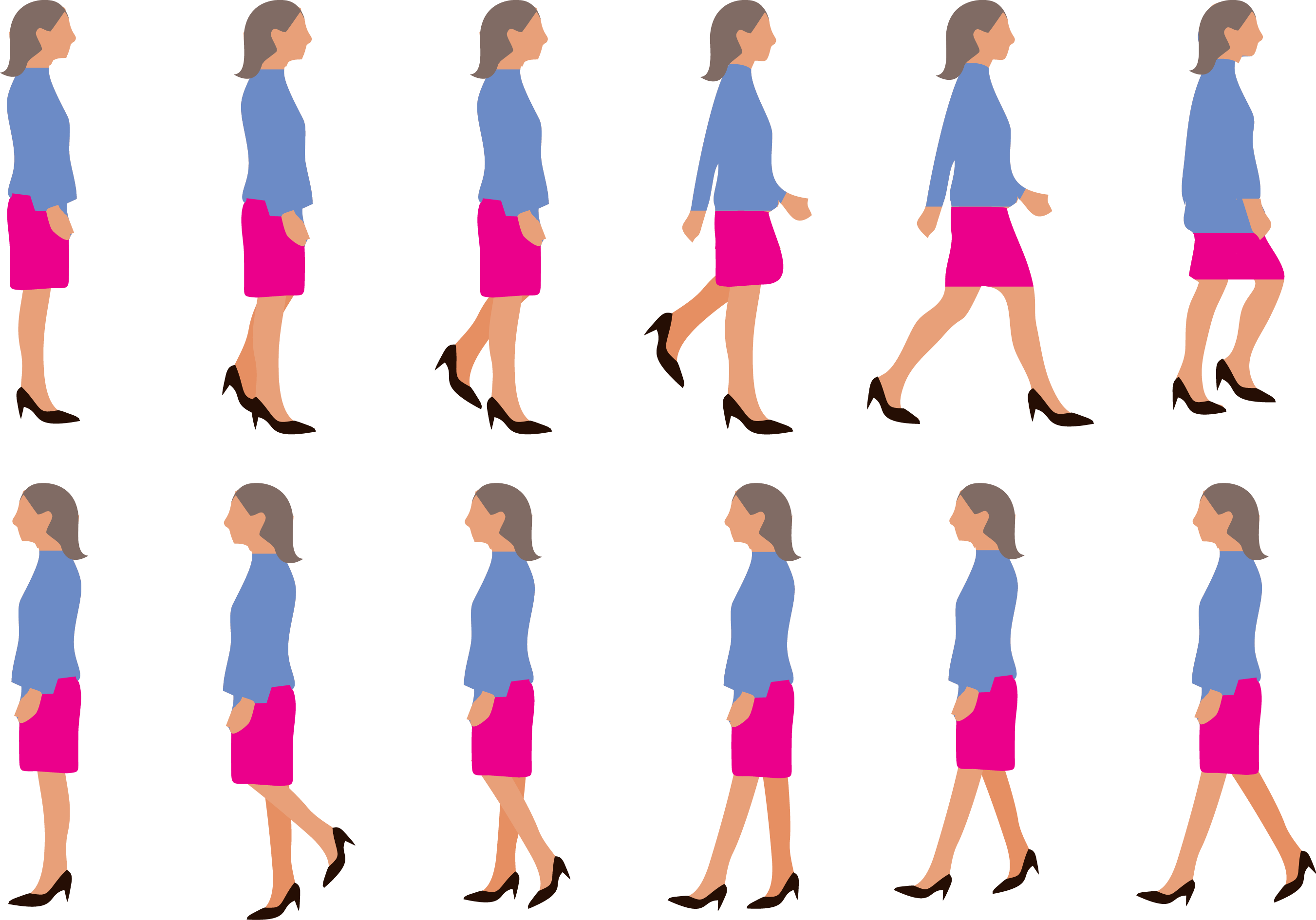 Walk Cycle Walking Woman - Women Walking Cycle Animation (2702x1890)