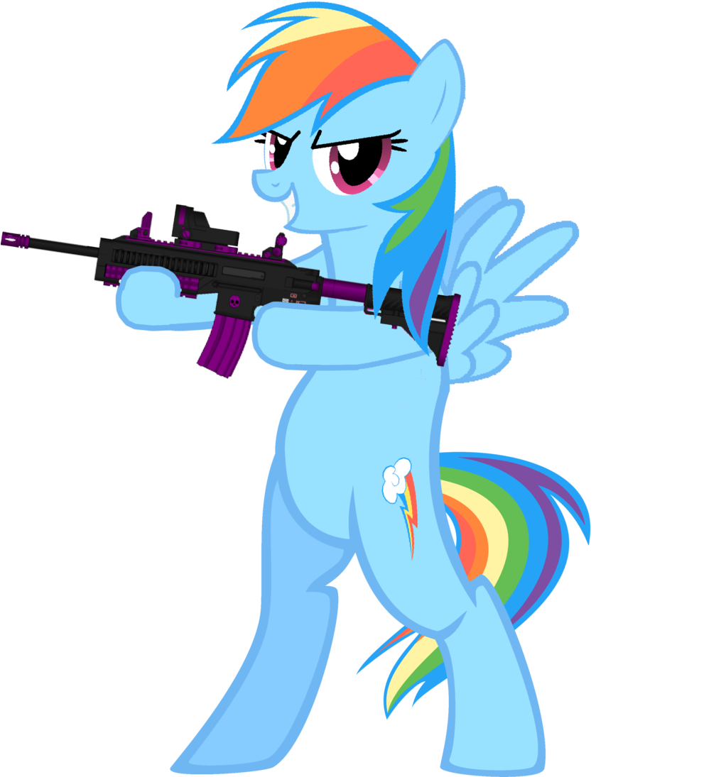 Unfinished1962, Bipedal, Gun, Pony, Rainbow Dash, Rifle, - Cartoon (1024x1214)