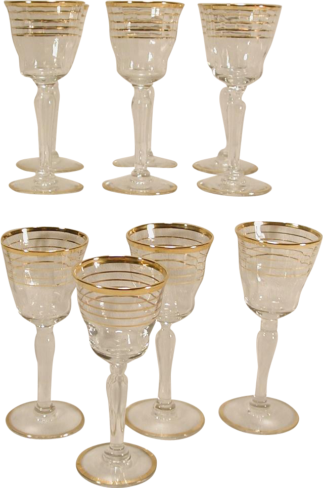 10 Vintage Small Wine Glasses Four Gold - Stemware (964x964)
