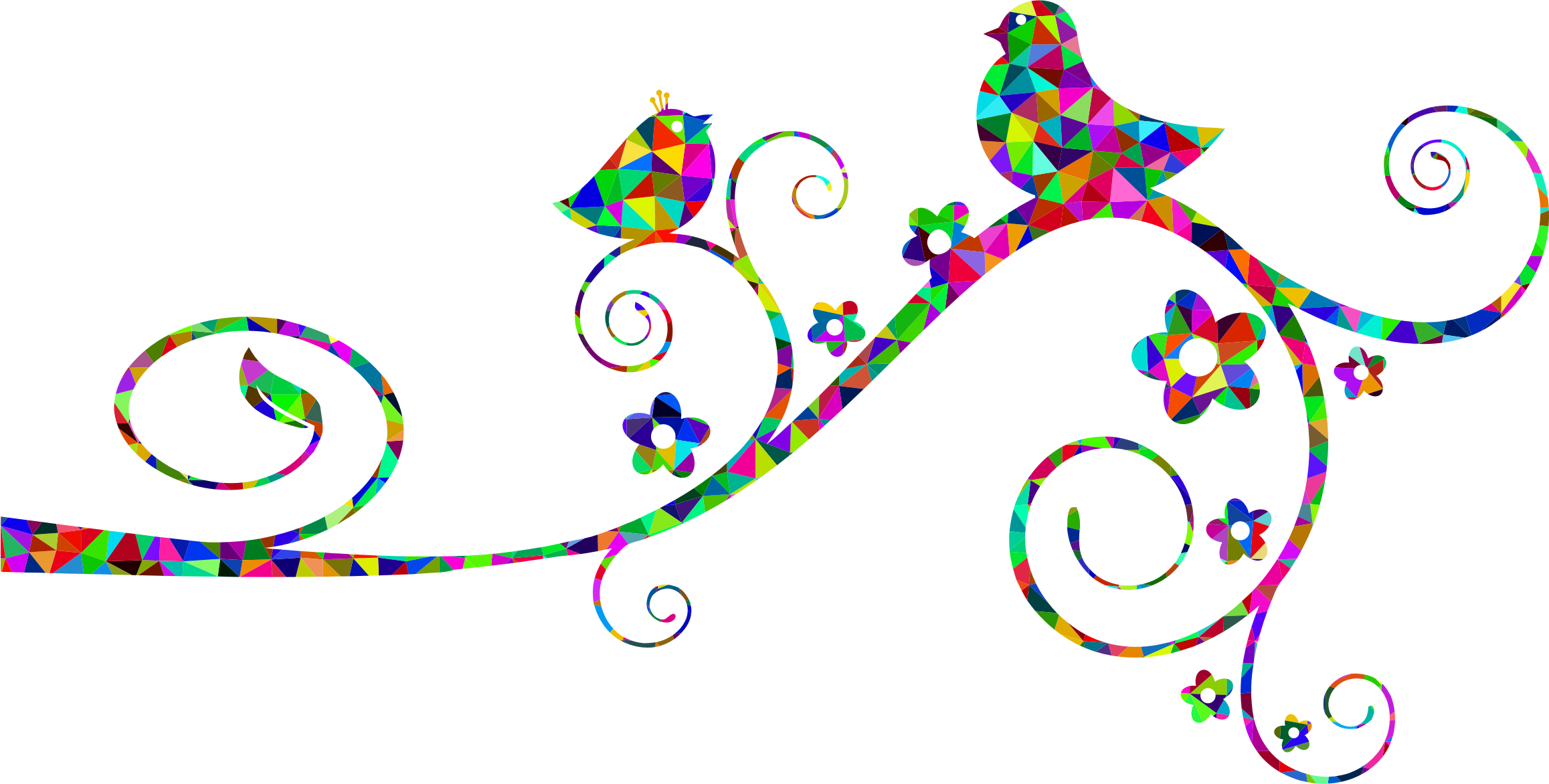 Low Poly Prismatic Birds Flourish - Decorative Swirls Svg (2315x1172)