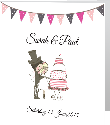 Cake Cutting Wedding Day Invite 140 X 140 Folded - Red White And Blue Bunting (500x500)
