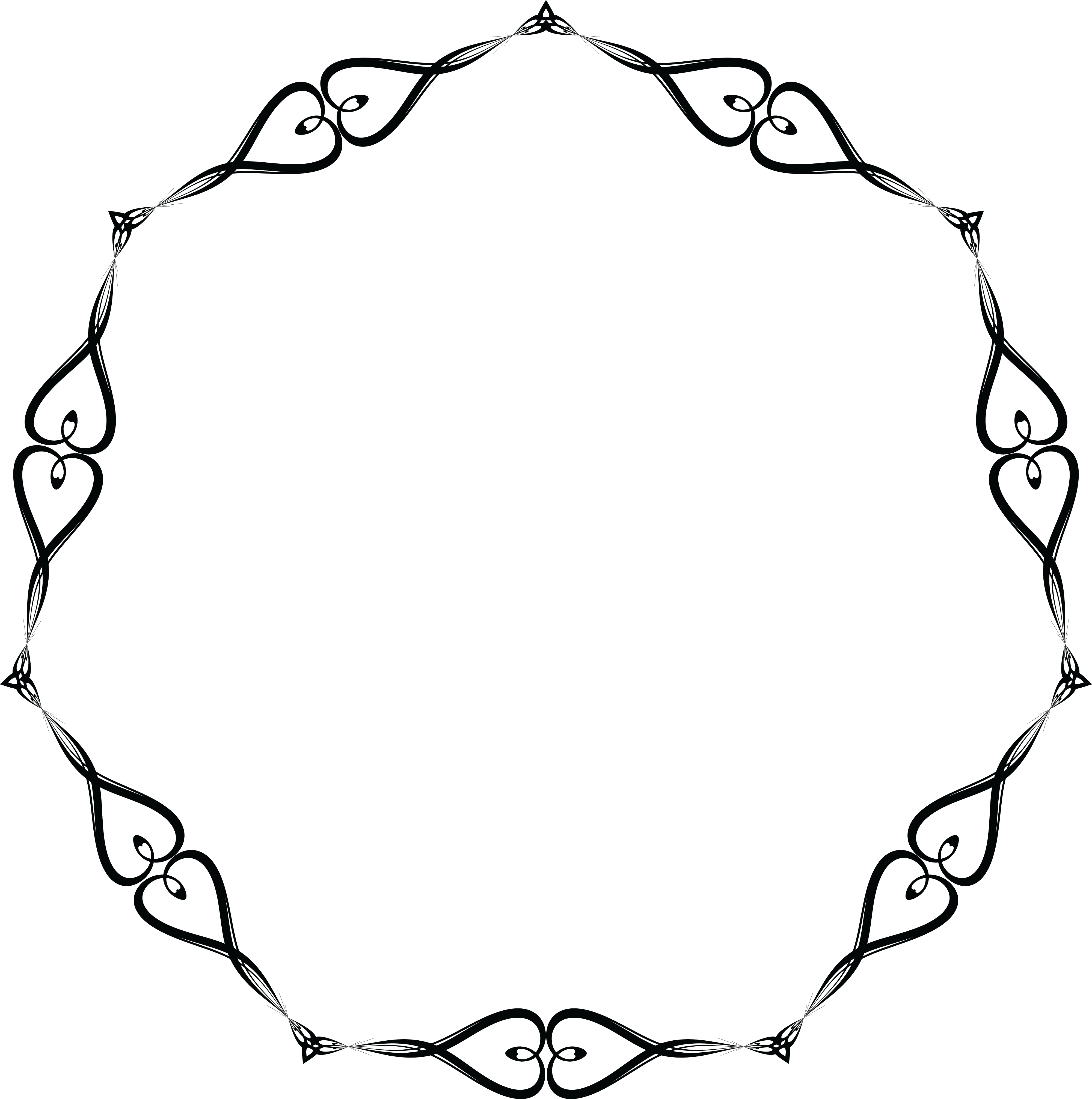 Free Clipart Of A Round Black And White Wedding Border - Circle Heart Border Png (4000x4028)