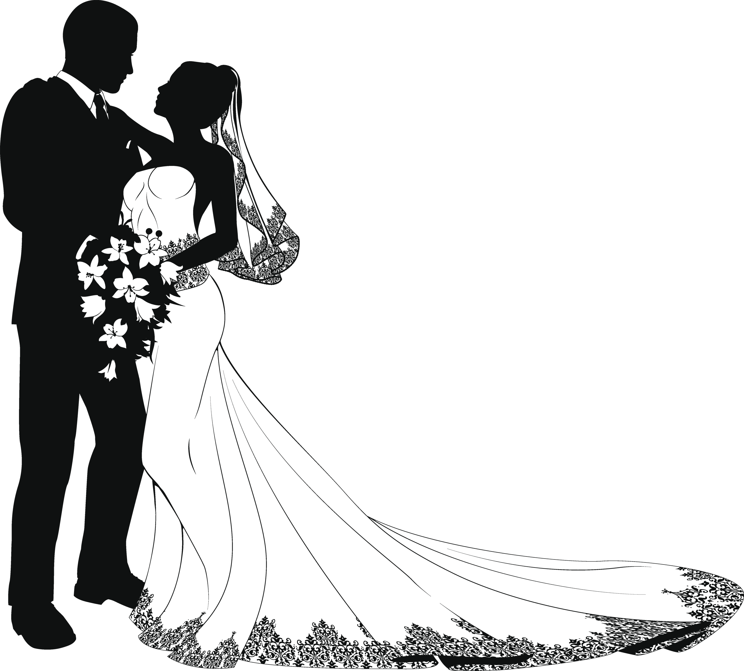 Wedding Drawing Bride Clip Art - Bride And Groom Silhouette (2500x2256)