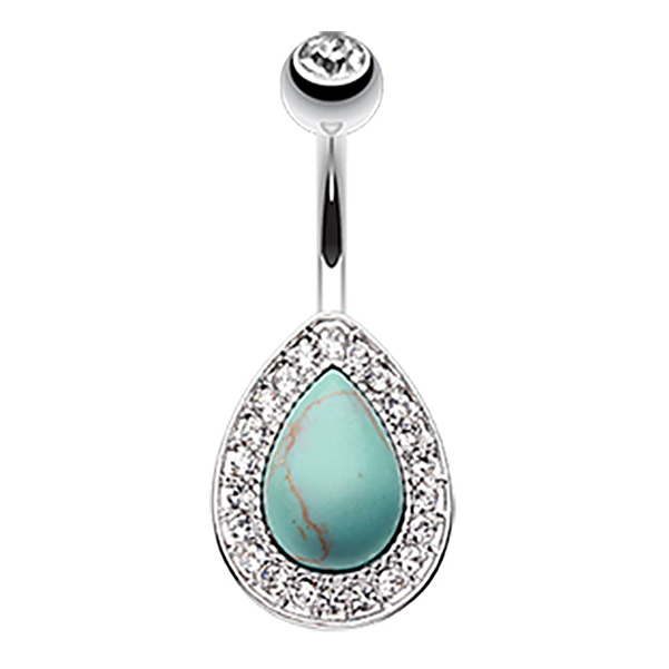 Freshtrends Clear Cz Turquoise Teardrop Surgical Steel - Clear Cz Turquoise Teardrop Surgical Steel Non-dangle (730x730)