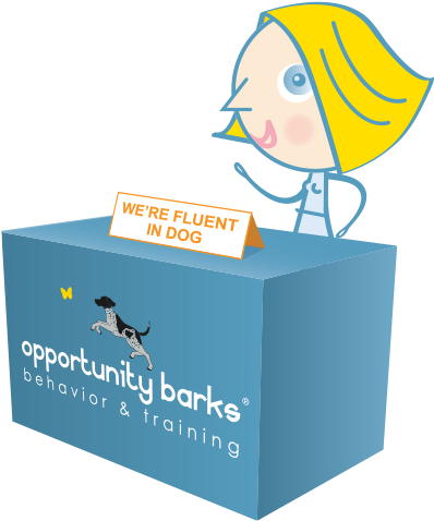 Illustration Of The Owner At A Desk Saying "we're Fluent - Dog (422x509)