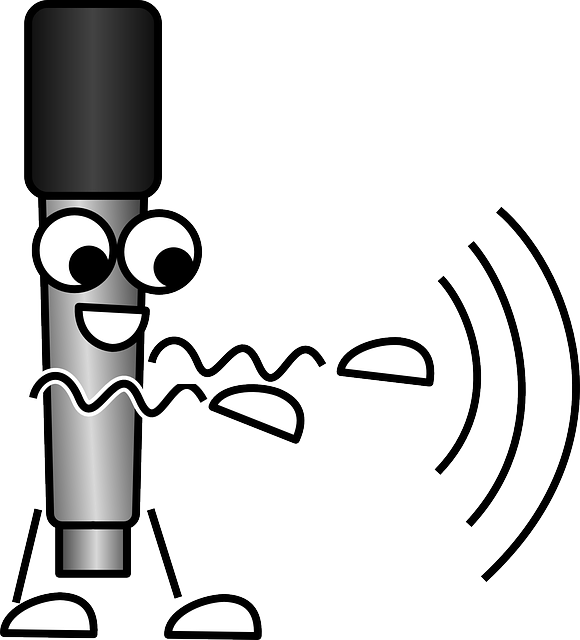 Manikin Microphone, Sound, Waves, Wiggle, Comic, Funny, - Walking Microphone (580x640)