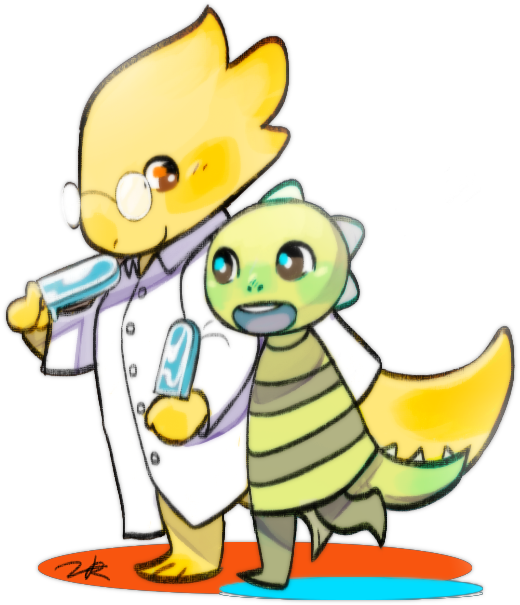 Alphys The Scientist - Alphys And Monster Kid (603x650)