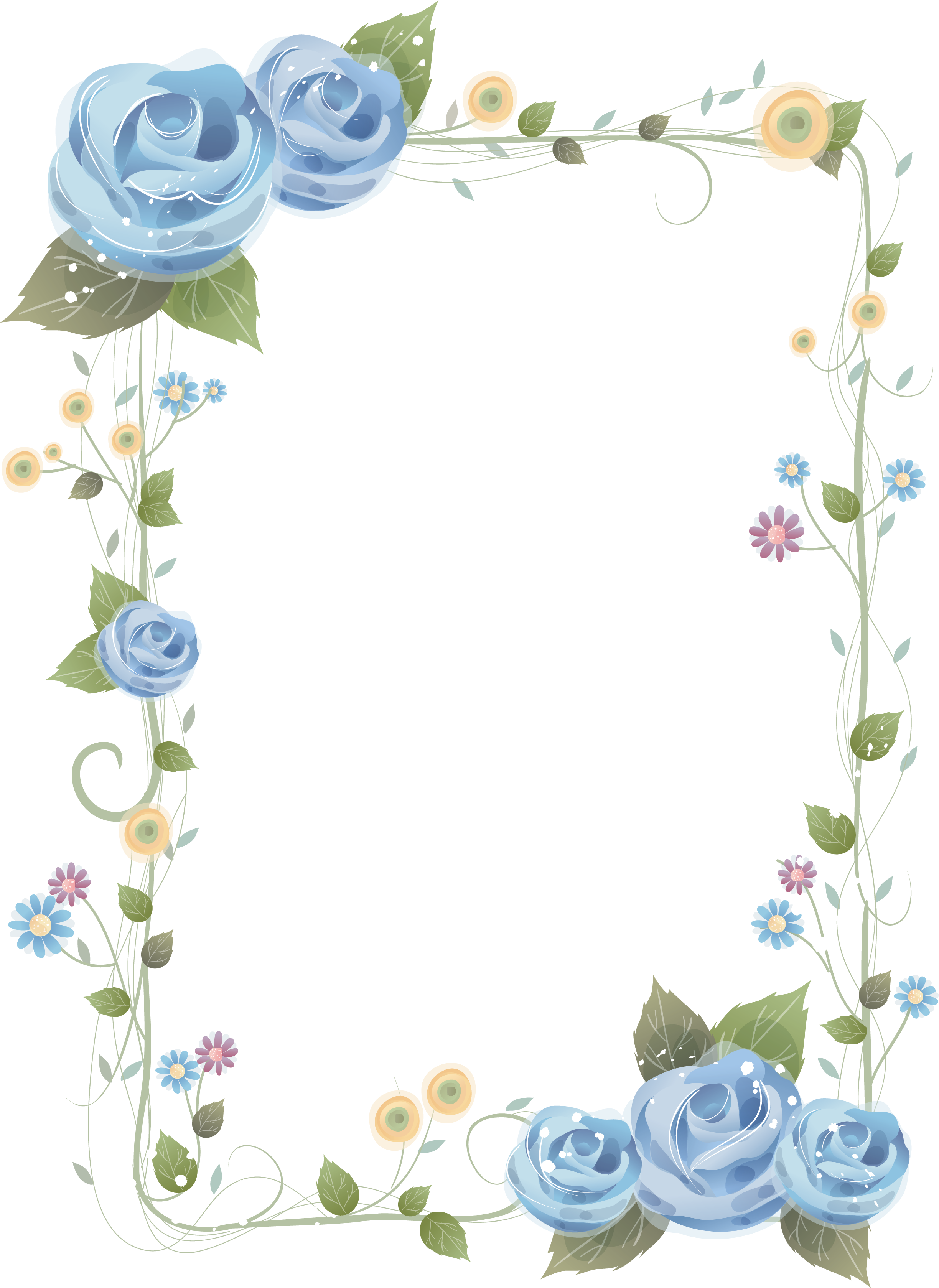 Flower Blue Rose Picture Frames Clip Art - Frame Flower Border (2448x3358)