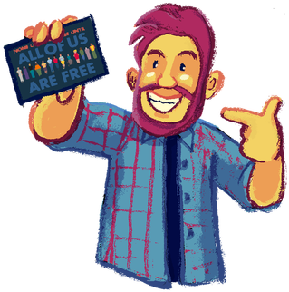 Illustration Of A Bearded Man Holding A Postcard - Cartoon (441x404)