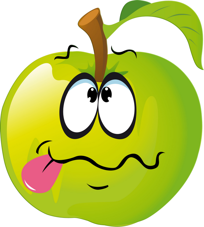 Green Apples 192 - Funny Fruit Clipart Png (670x744)