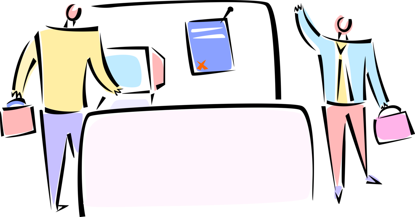 Vector Illustration Of Office Coworkers Leave Work - Cartoon (1341x700)