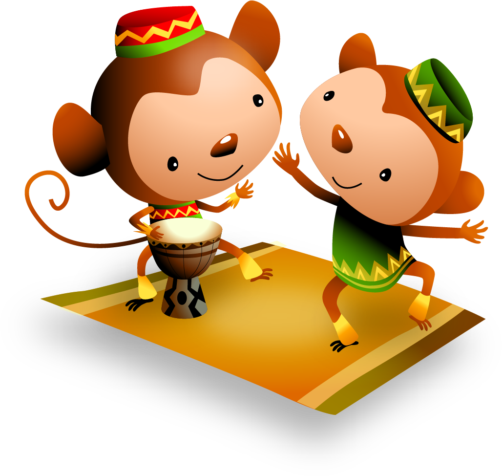 Vector Cartoon Monkey Cute Dancing Drums 1063*978 Transprent - Vector Cartoon Monkey Cute Dancing Drums 1063*978 Transprent (1063x978)