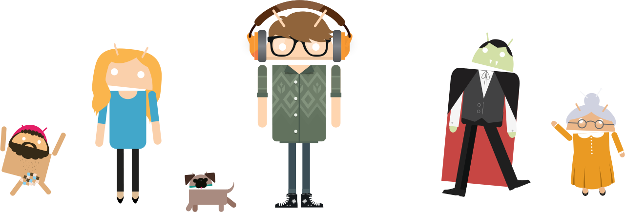 Android Characters Android Characters - Google Android Character Png (1280x435)