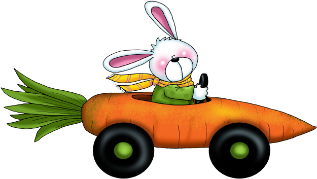 Rabbit In Carrot Car - Rabbit Png Carrot (640x374)