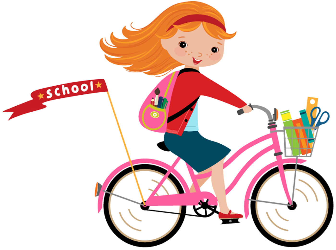 Bicycle Cartoon Clip Art - Cartoon Girl Riding Her Bike - (1772x1358) Png  Clipart Download