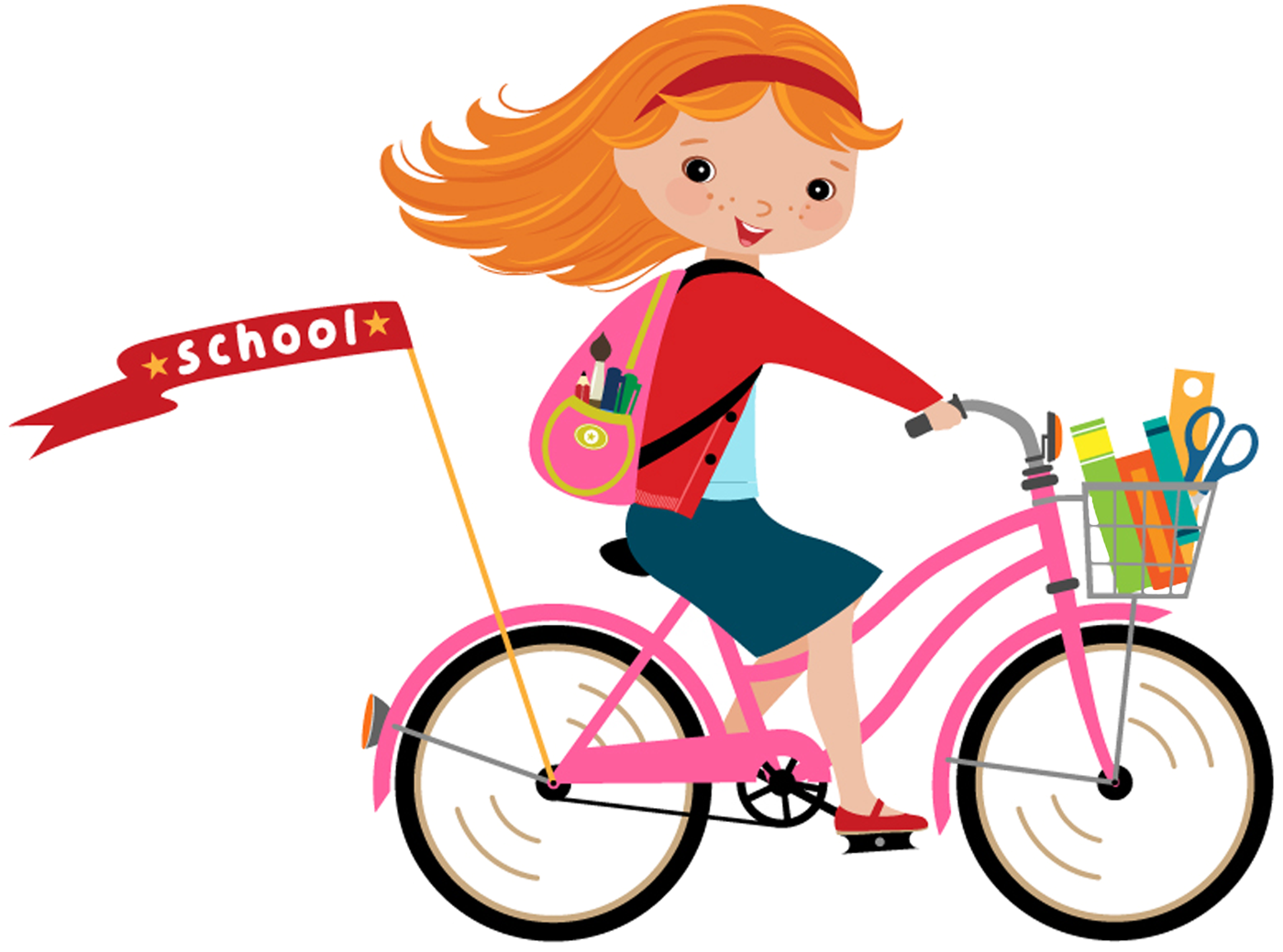 Bicycle Cartoon Clip Art - Cartoon Girl Riding Her Bike (1772x1358)