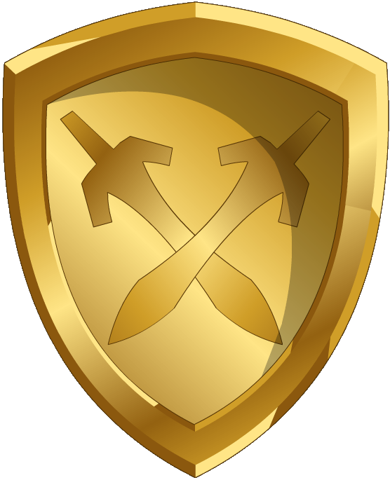 Sword Master Emblem - Golden Sword And Shield Png (556x685)