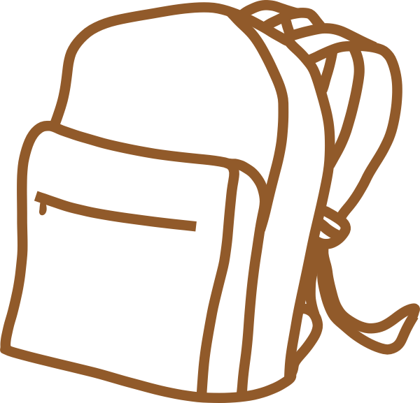 Brown Outline Backpack Clip Art At Clker - Clipart Tas Sekolah (600x577)