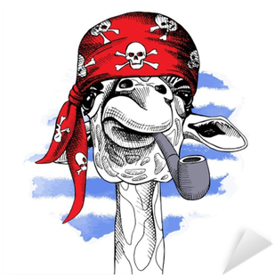 Giraffe Portrait With A Pirate's Bandana And With Tobacco - Tableau Toile - Girafe Cool 6 (400x400)