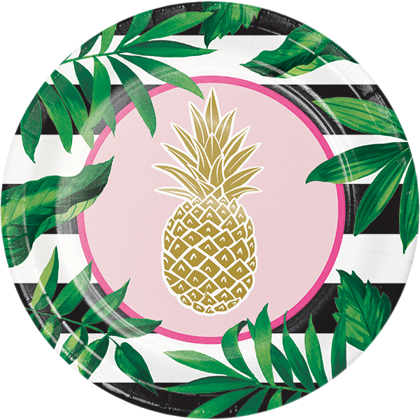 Deluxe Metallic Stamped Pineapple Big Plates - Party (600x600)