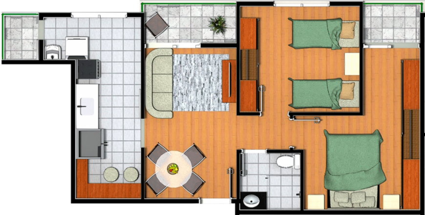 Apartamentos 23 E 33 Área Privativa 53,28m² / Área - Floor Plan (870x440)