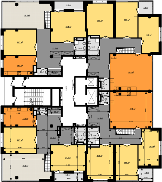 Планировка Этажа Этаж 3-14 - Floor Plan (545x611)