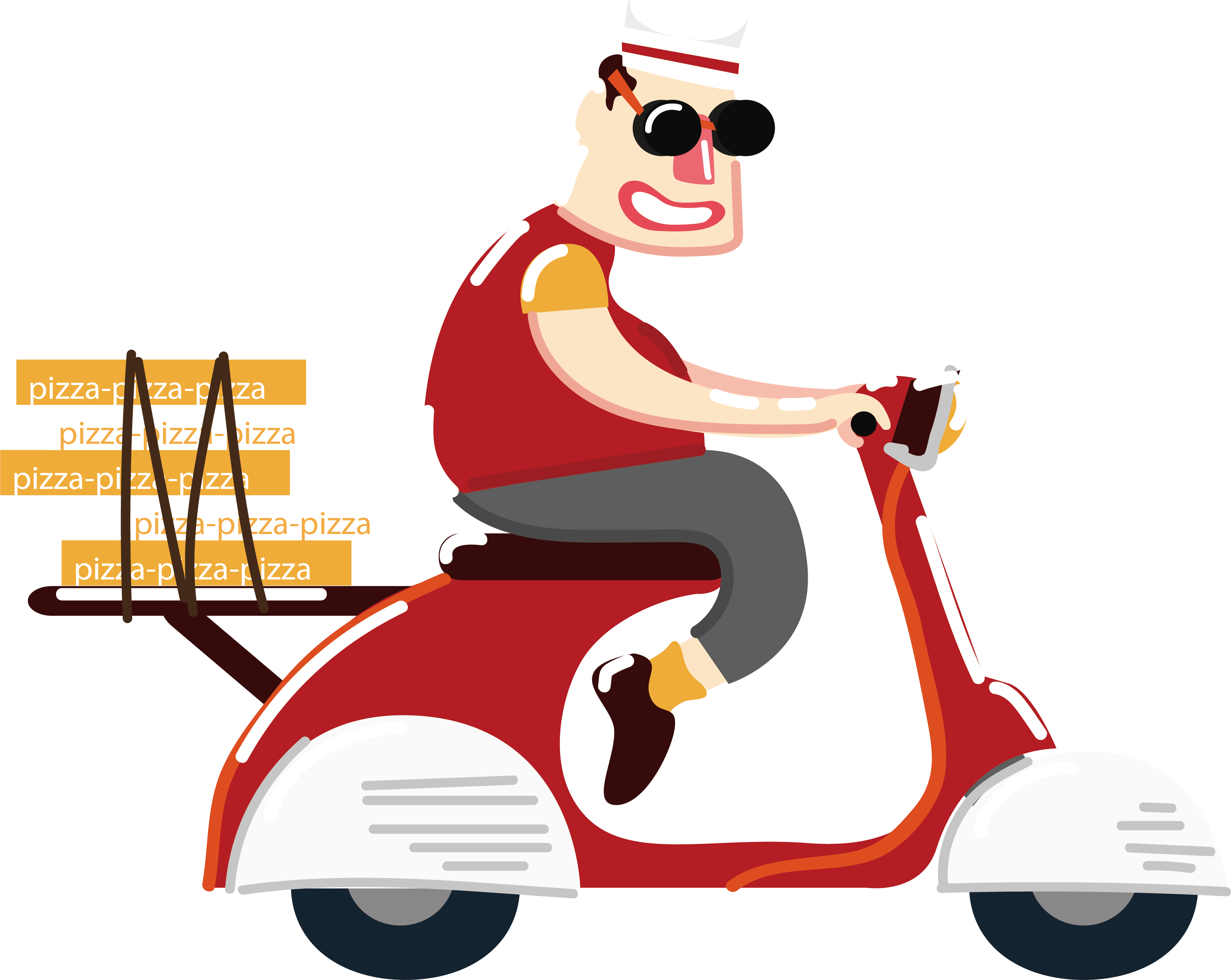 Pizza Delivery Fast Food Motorcycle - Cartoon Moped Pizza Png (3467x2760)