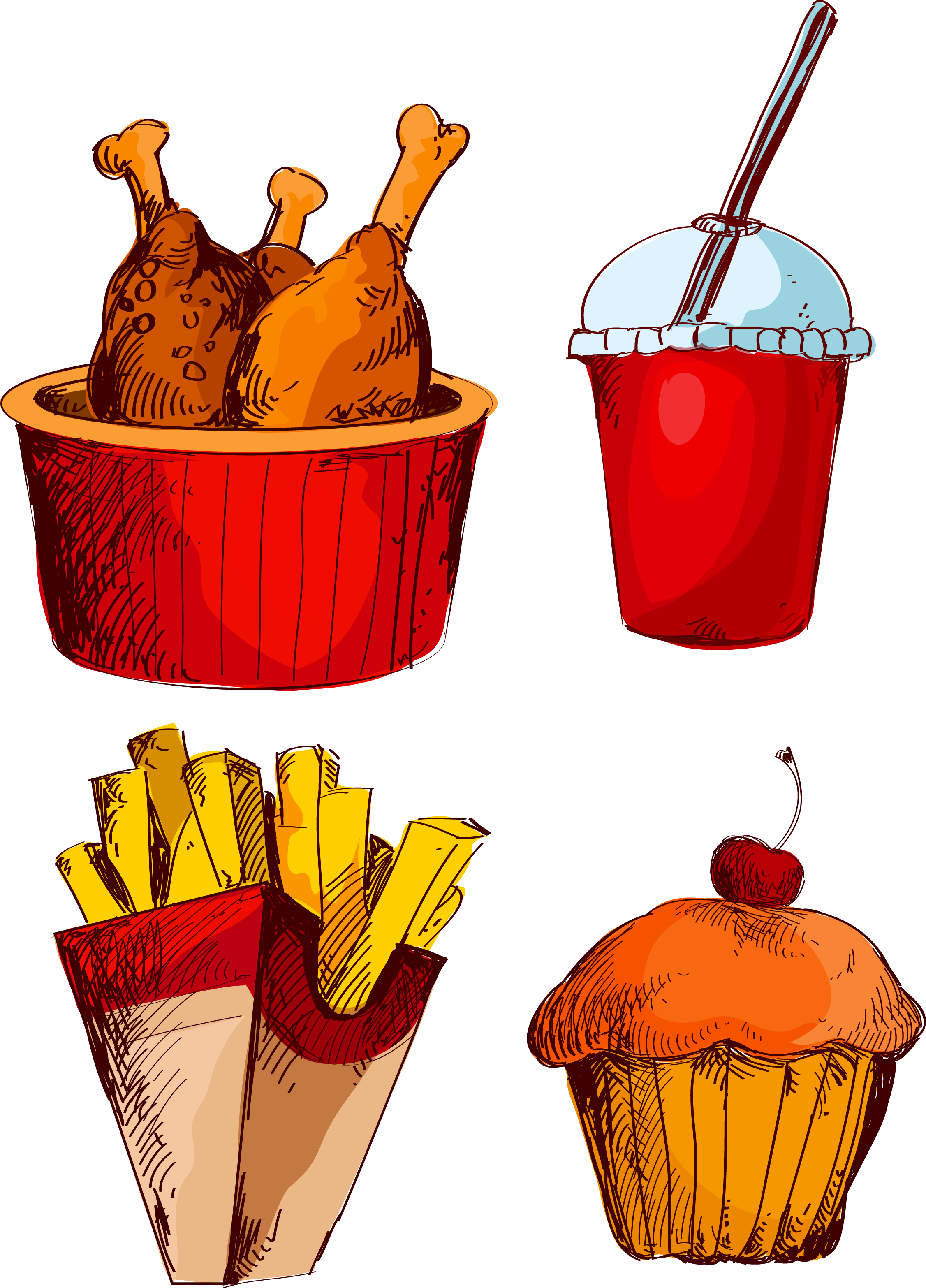 Fried Chicken Fast Food French Fries Cola - Cola Vektör Png (2252x3132)