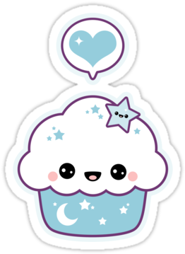Super Kawaii Blue Space Cake Cupcake Stickers - Cute Cupcake (375x360)