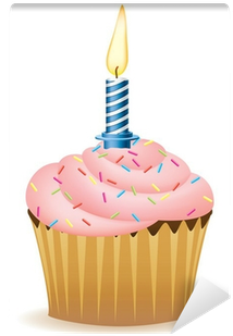 Cupcake With Candle Vector Image - Cartoon Cupcake With Candle (400x400)