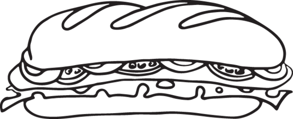 Free Sandwich Clipart - Sandwich Cartoon Black And White (600x245)