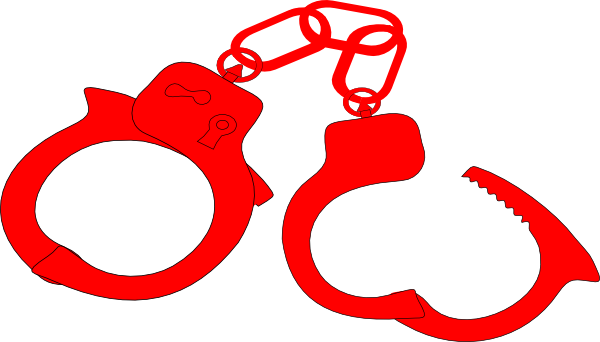 Red Handcuffs Clip Art - Cartoon Red Handcoughs (600x342)