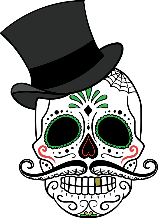 Day Of The Dead Clipart Animated - Day Of The Dead Skull With Hat (522x720)